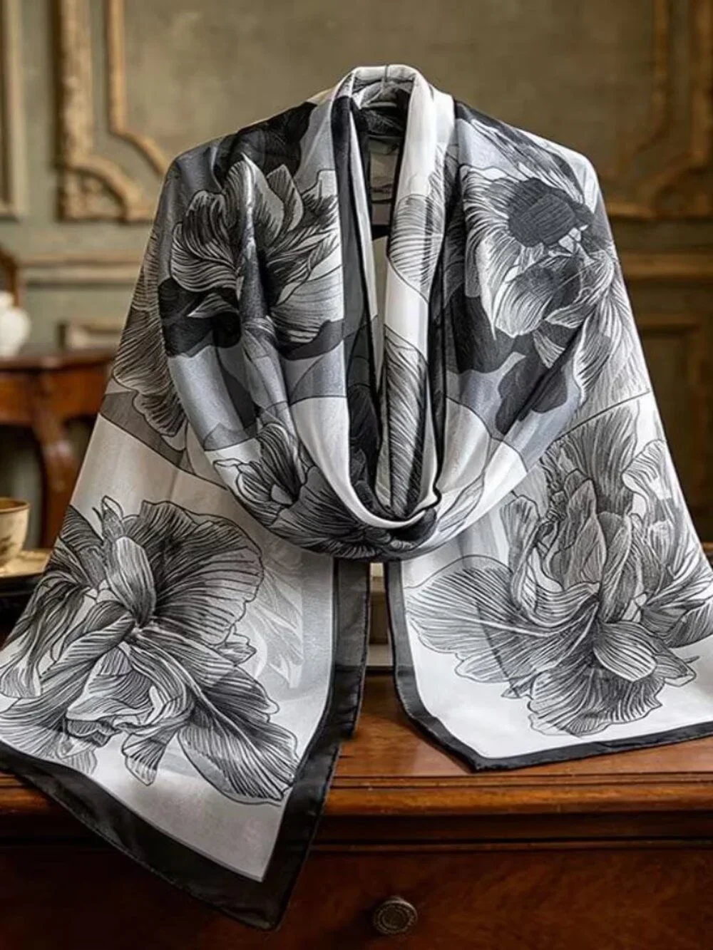 BLACK IRIS SILK SCARF